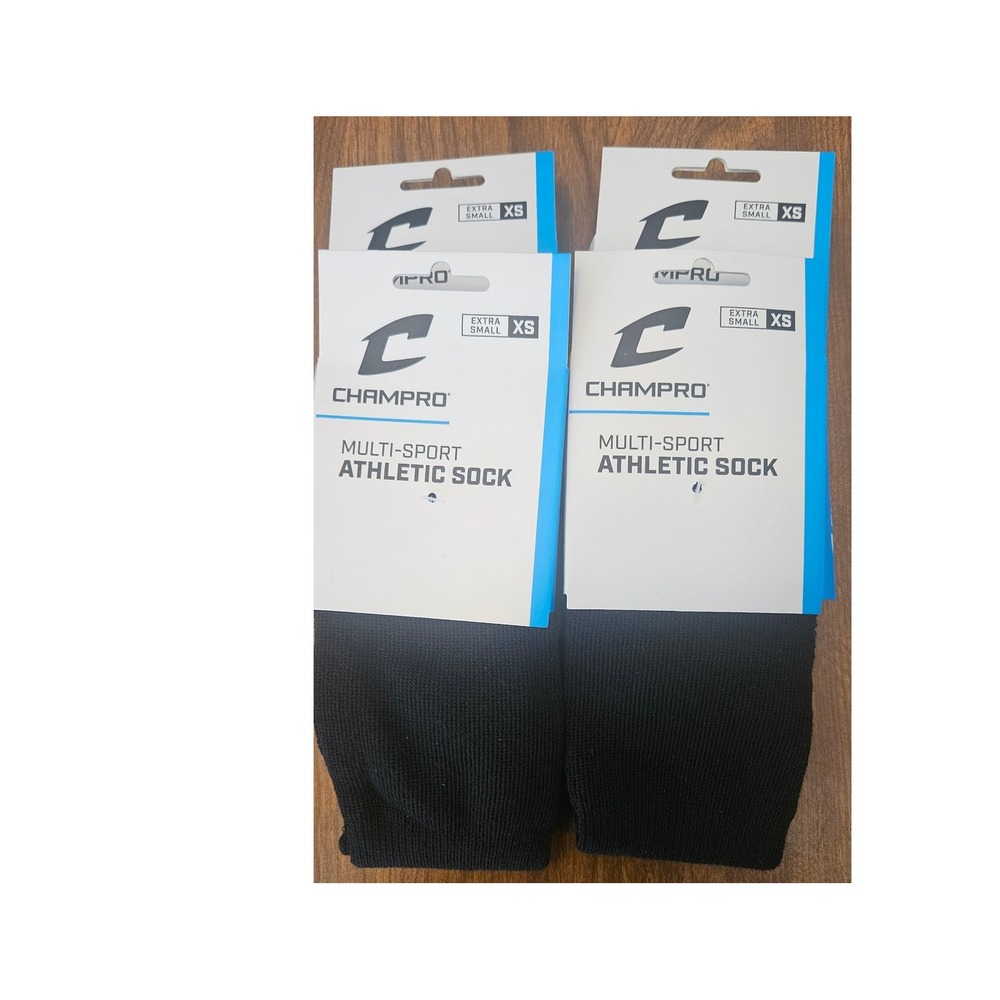Champro Multi Sport Athletic Sock Extra Small XS Black New 4 Pairs‎